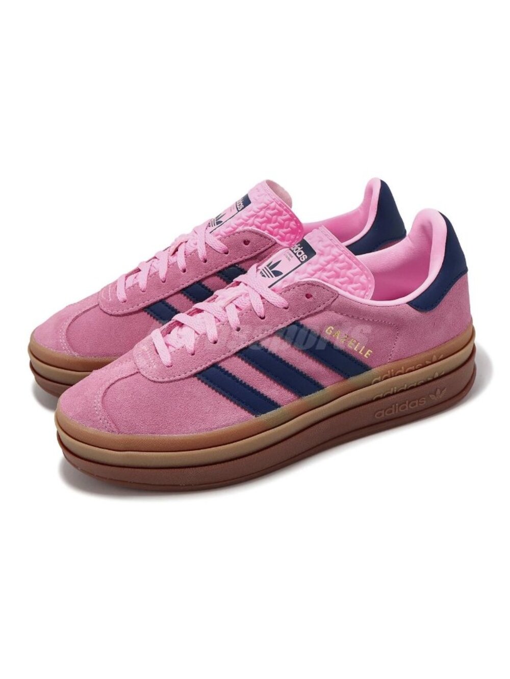 Adidas Gazelle Bold Womens Pink Suede Sneakers With Navy Stripes Size 7 Platform